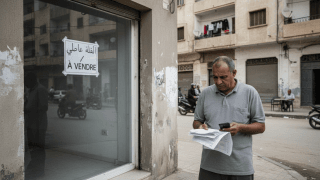شاب مغترب ينظر بإحباط إلى إعلان لبيع عقار بأسعار خيالية في الحسيمة