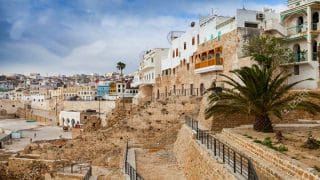 Ancient walls and living houses in Medina. Tangier, Morocco