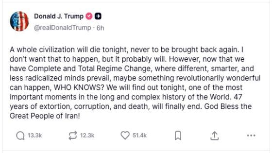 ترامب يهدد بإفناء “حضارة كاملة”.. وإيران ترفض الهدنة المؤقتة: هل تبدأ الليلة مرحلة أخطر من الحرب؟